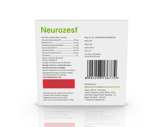 Neurozest Tablets (Saphnix) Inner Back