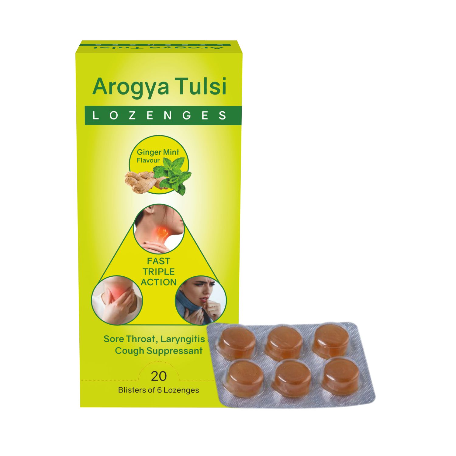 Arogya Tulsi Lozenges (Ginger Mint Flavour)